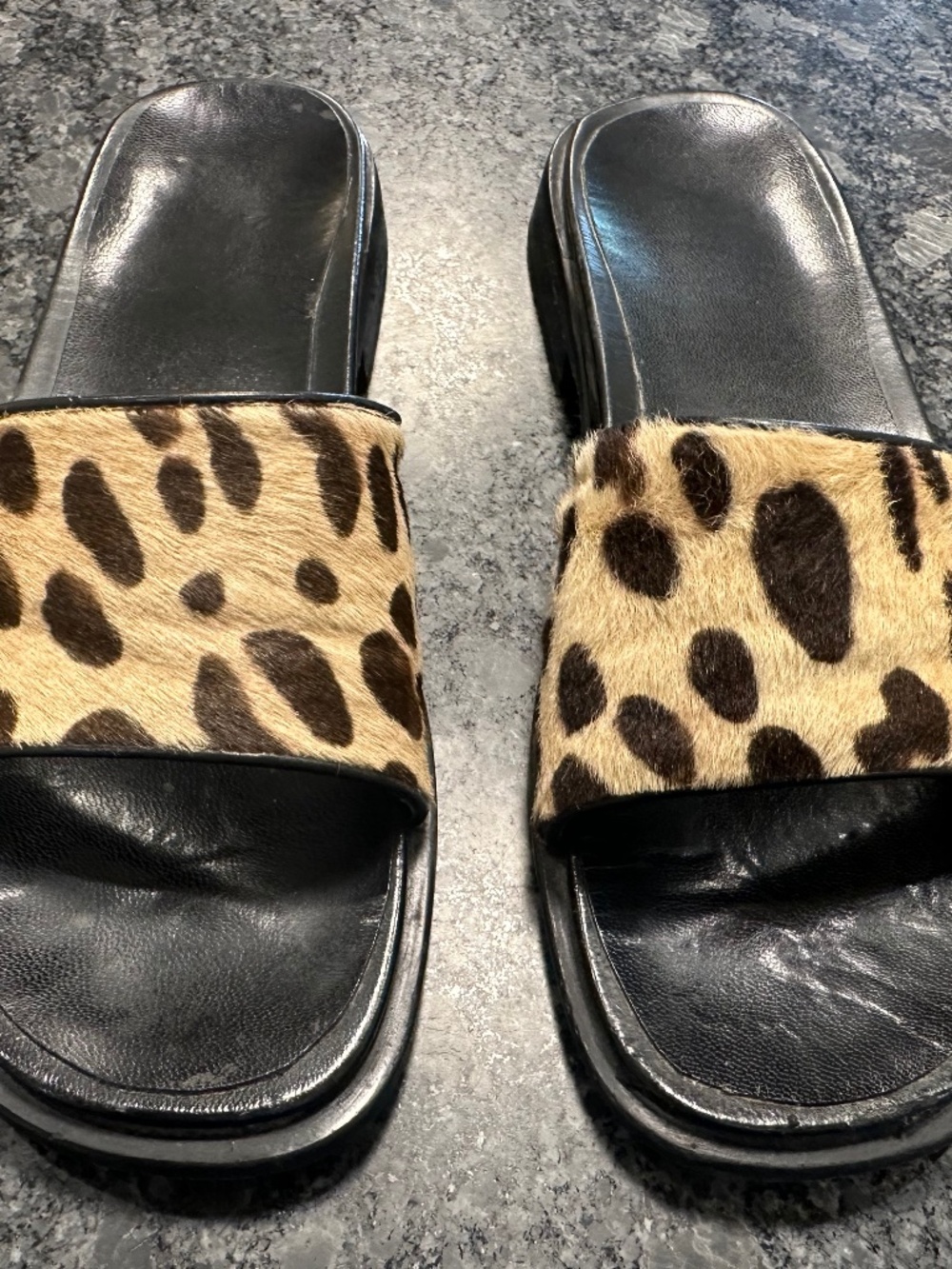 Leopard Print Pony Hair Slide Sandals - Women's size 8.5